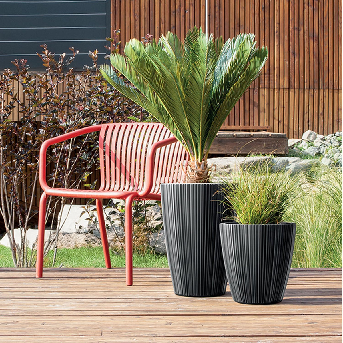 Prosperplast Blumentopf ORO 39 x 40 cm dunkelgrau mit herausnehmbarem Pflanzeinsatz – Kunststoff Pflanzgefäß für Innen & Außen | modern, robust | ideal Balkon & Terrasse
